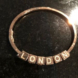 LONDON Block Letter Bangle Bracelet. Rose Gold.